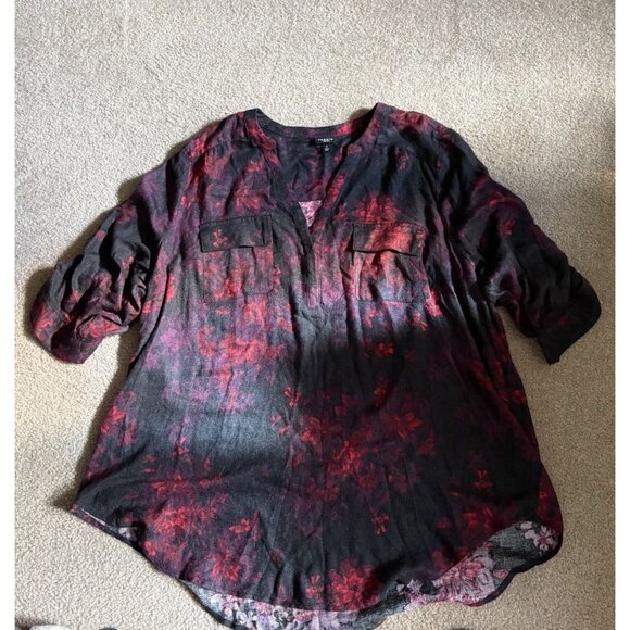 Torrid Harper Women's Blouse Black Red V-Neck Women's Size 3 Good Used Condition - Picture 1 of 7